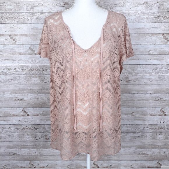 torrid Tops - Torrid Sheer Lace Blouse 1X Peach Blush Top Stretch 53A